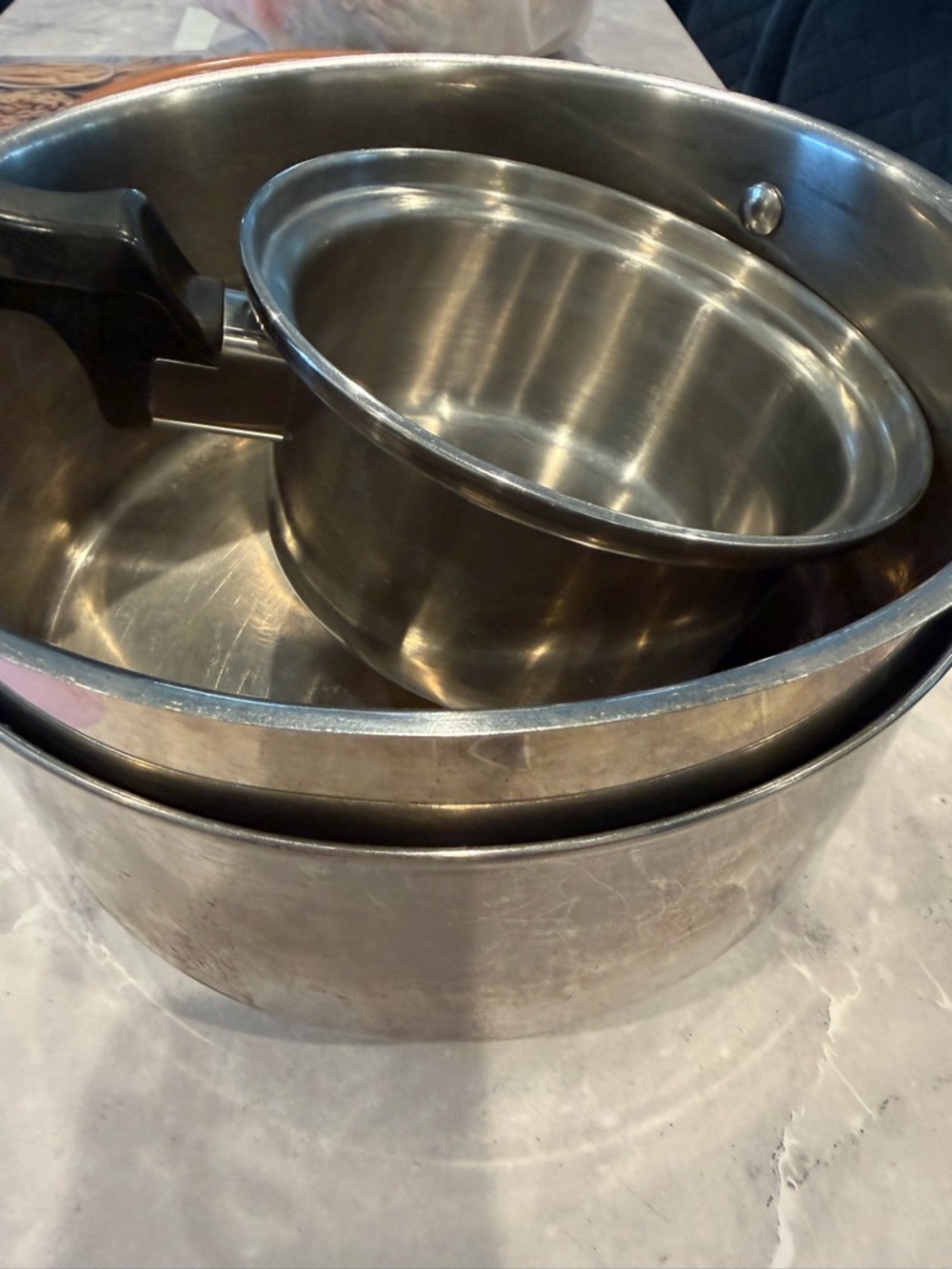 Stainless Steel Cookware Set - 2 large Stock pots & 1 sauce pot